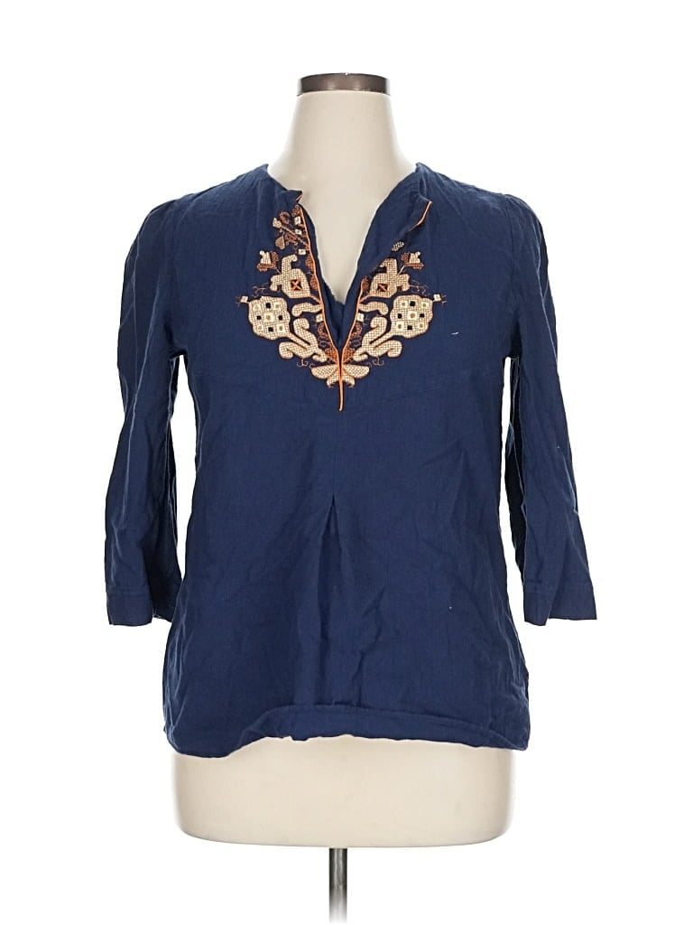 Pre-owned Unbranded 3/4 Sleeve Blouse In Blue