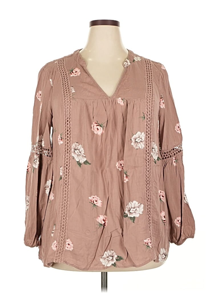 Pre-owned Torrid 3/4 Sleeve Blouse In Brown