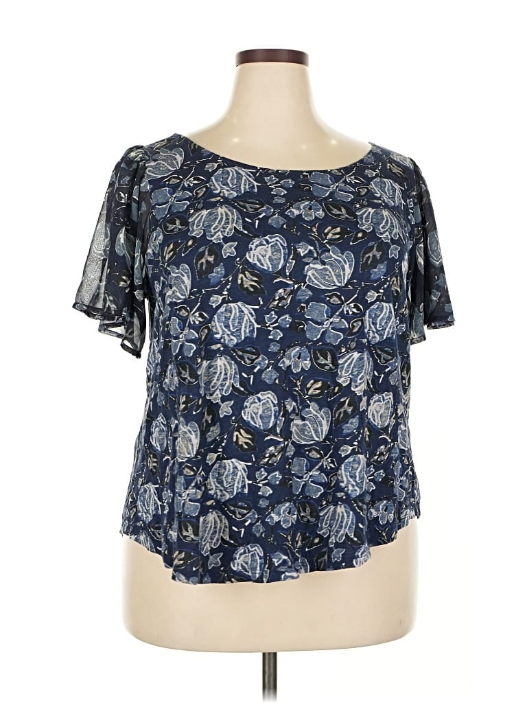 Pre-owned Lucky Brand Short Sleeve Blouse In Blue
