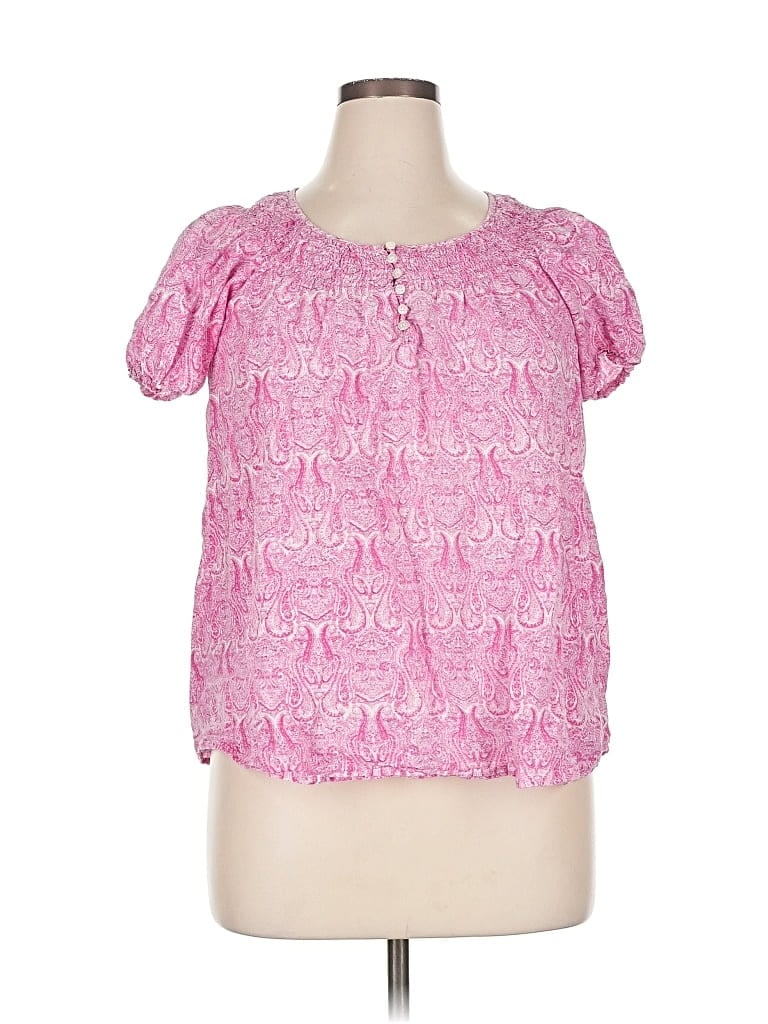 Pre-owned Izod Short Sleeve Blouse In Pink