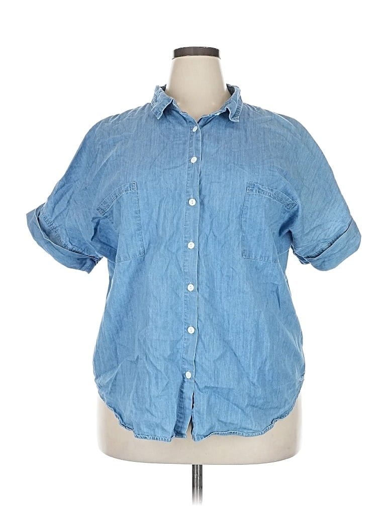 Pre-owned Unbranded Short Sleeve Button Down Shirt In Blue