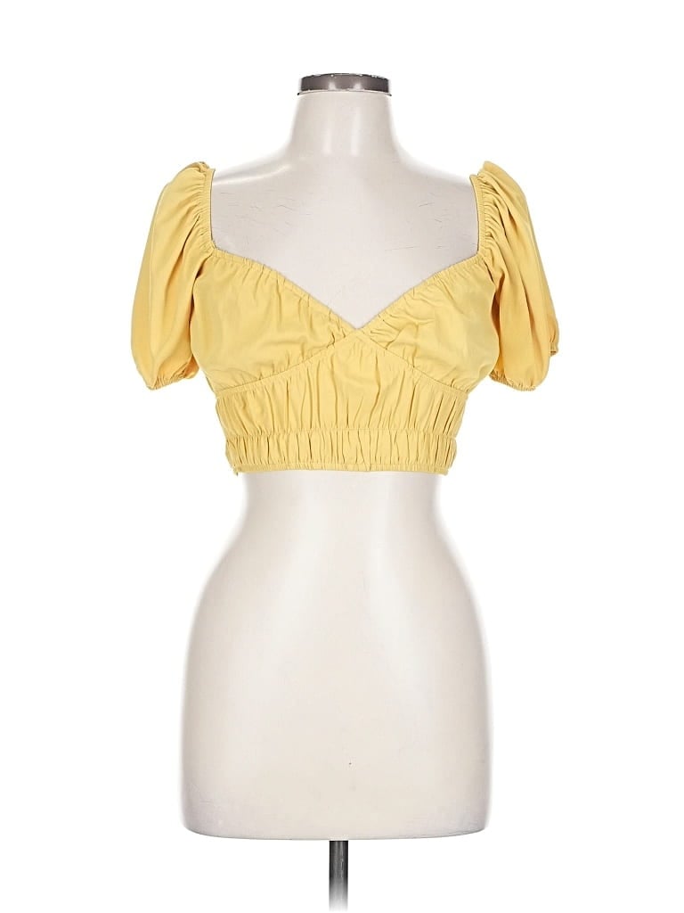 Pre-owned Et Clet Short Sleeve Top Yellow Sweetheart Neckline Tops