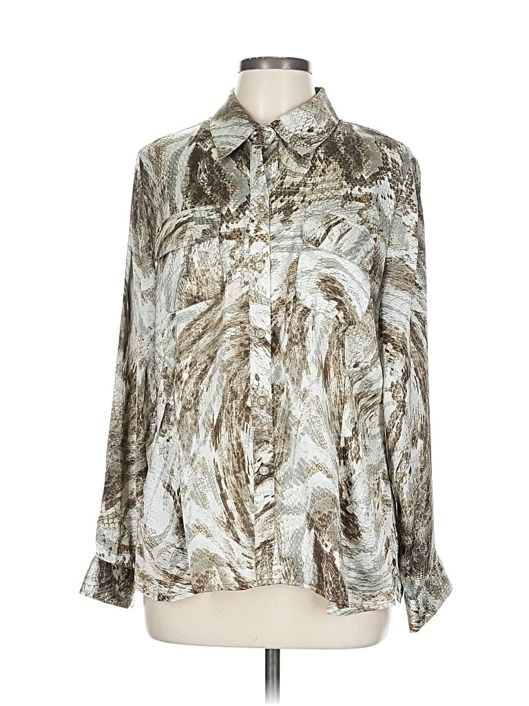 Pre-owned Chico's Long Sleeve Blouse In Silver