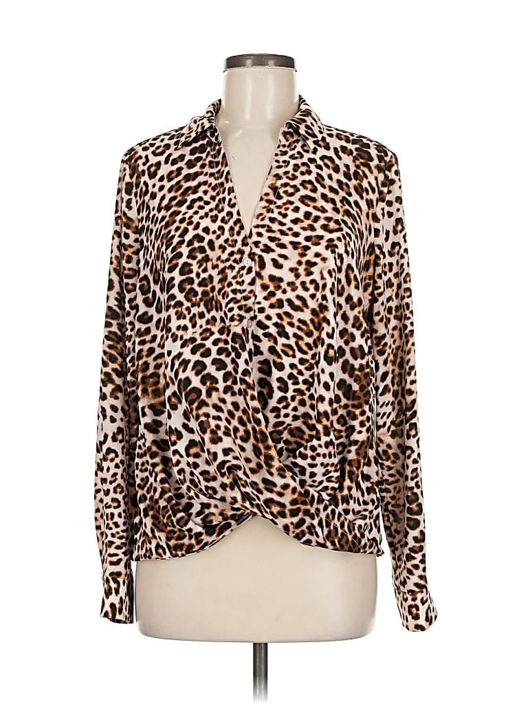 Pre-owned All In Favor Long Sleeve Blouse In Brown