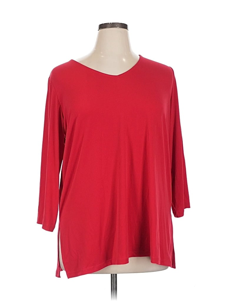 Pre-owned Susan Graver 3/4 Sleeve Top Red Scoop Neck Tops