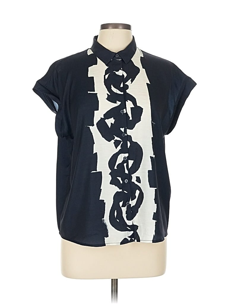 Pre-owned Nic + Zoe Short Sleeve Blouse In Blue