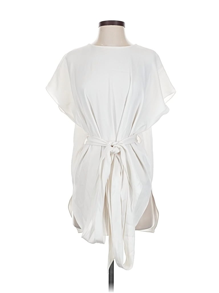 Pre-owned Mm. Lafleur Short Sleeve Top Ivory Plunge Neckline Tops In White