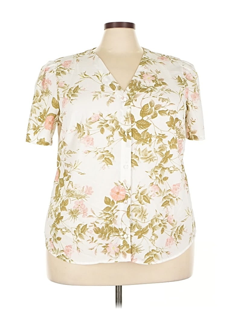 Pre-owned 1.state Short Sleeve Blouse In White