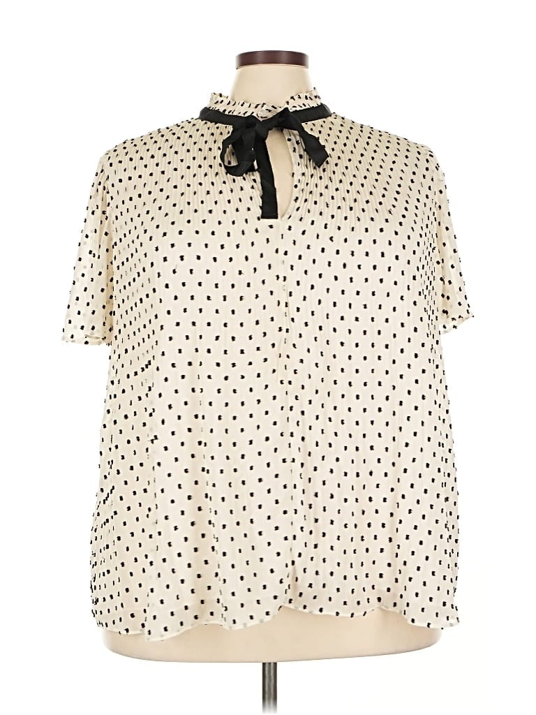 Pre-owned Max Studio Short Sleeve Blouse In White