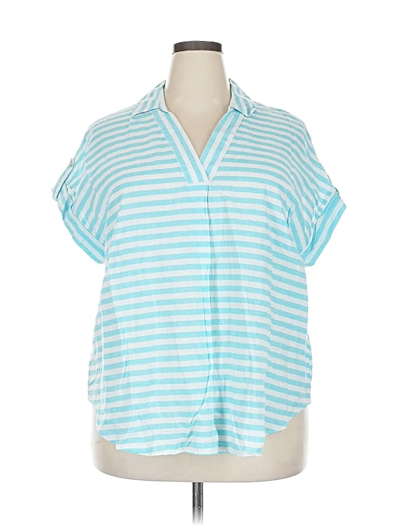 Pre-owned Liz Claiborne Short Sleeve Blouse In Blue