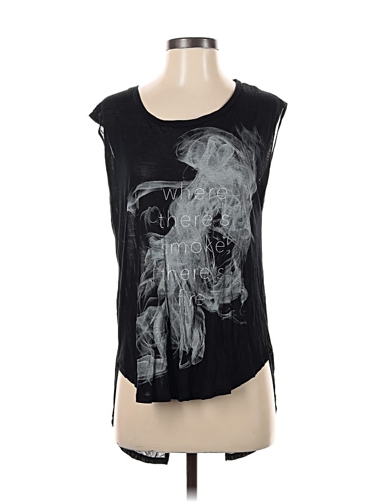Pre-owned Haute Hippie Sleeveless Top Black Graphic Pattern Scoop Neck Tops