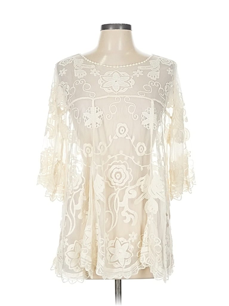 Pre-owned En Creme 3/4 Sleeve Blouse In White