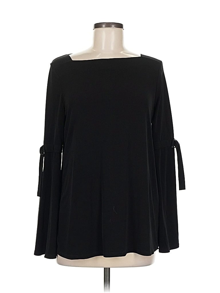 Pre-owned Ellen Tracy 3/4 Sleeve Top Black Boatneck Tops