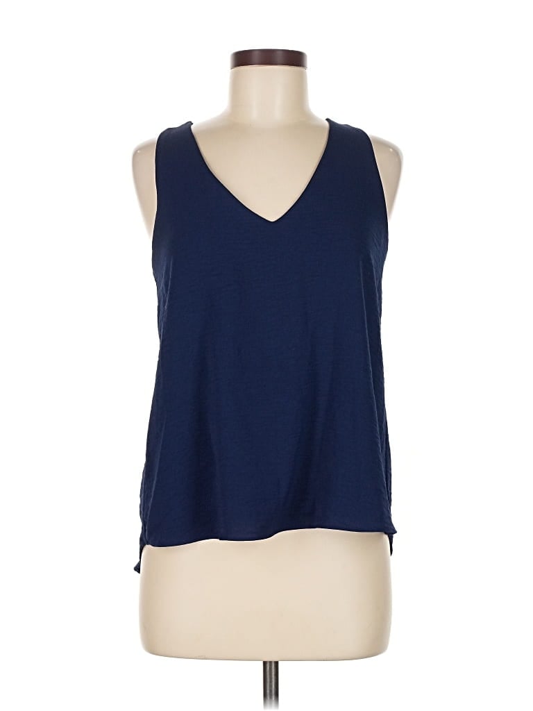 Pre-owned French Grey Tank Top Blue Halter Neckline Tops