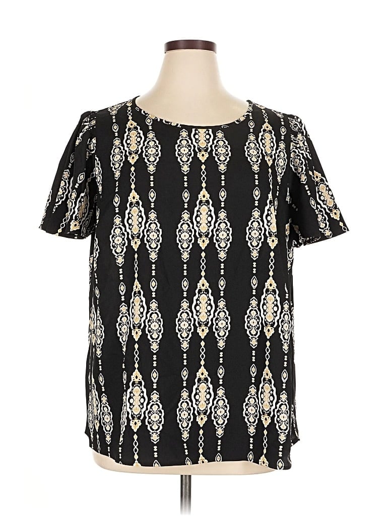 Pre-owned Lane Bryant Short Sleeve Blouse In Black