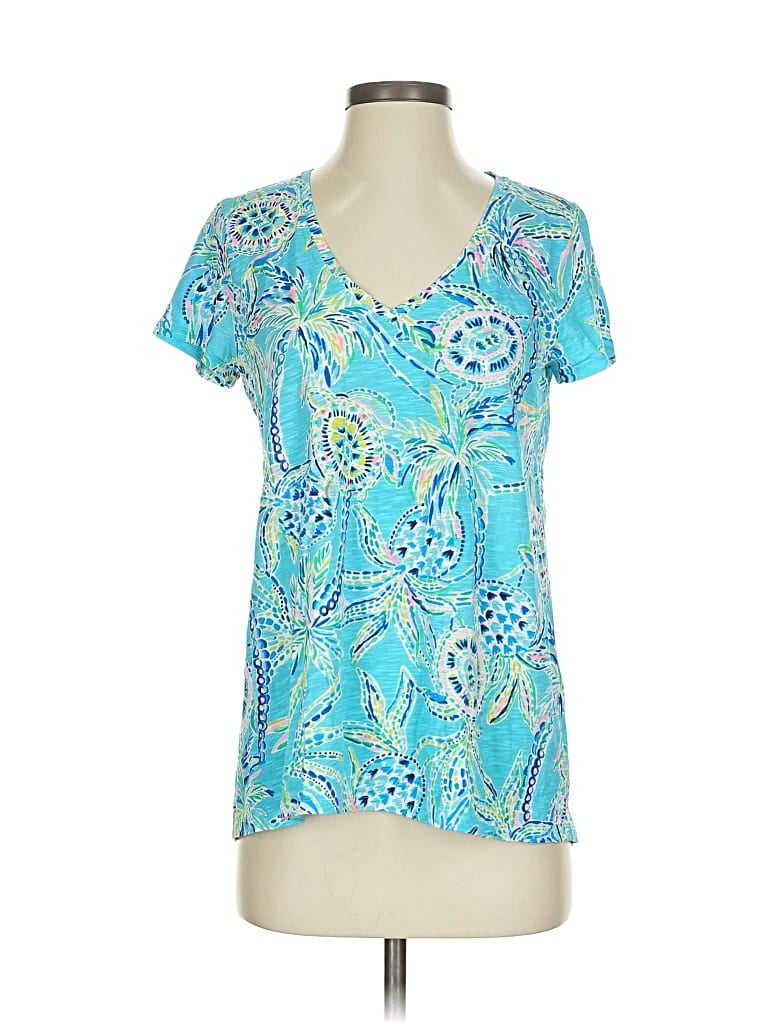 Pre-owned Lilly Pulitzer Short Sleeve Blouse In Blue