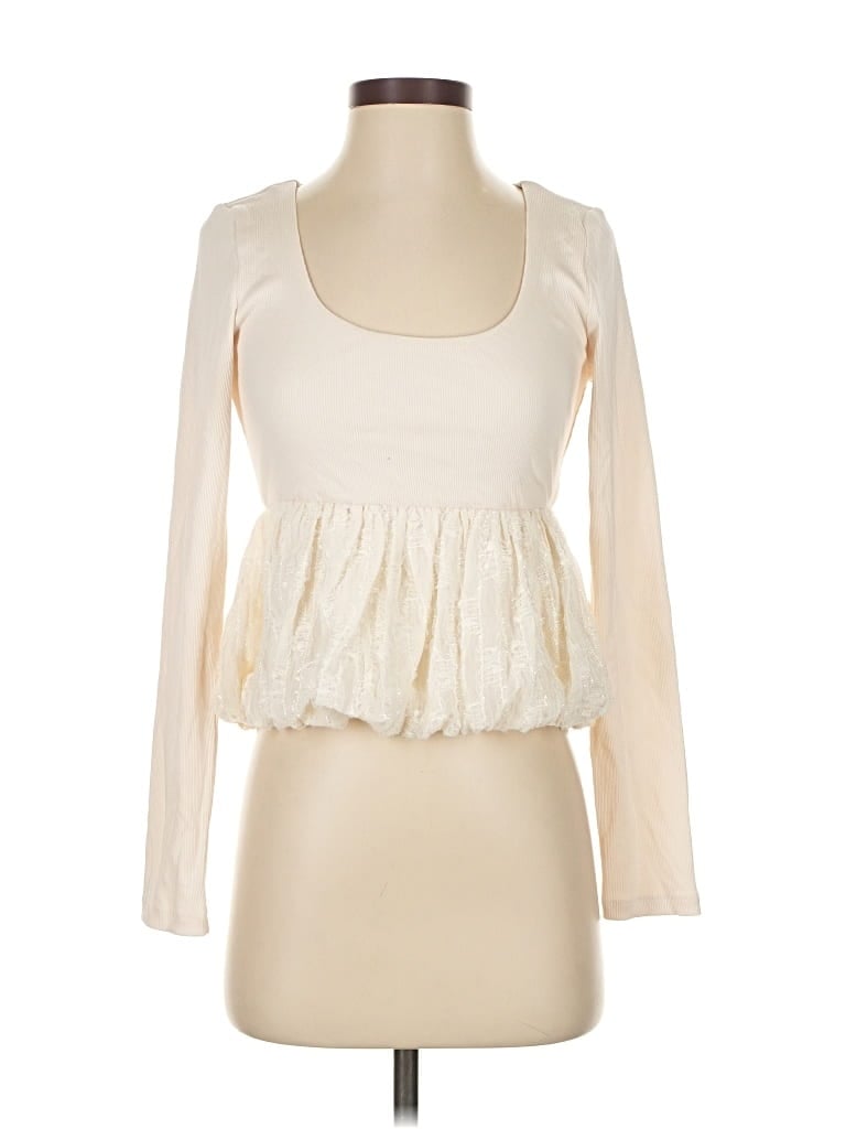 Pre-owned Lulus Long Sleeve Top Ivory Sweetheart Neckline Tops In White