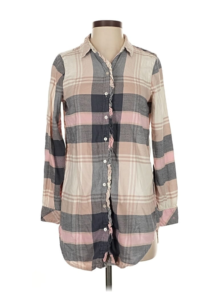 Pre-owned Aerie 3/4 Sleeve Button Down Shirt In Gray