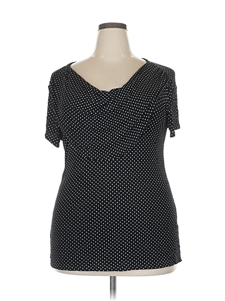 Pre-owned Christopher & Banks Short Sleeve Top Black Polka Dots Pattern Sweetheart Neckline Tops