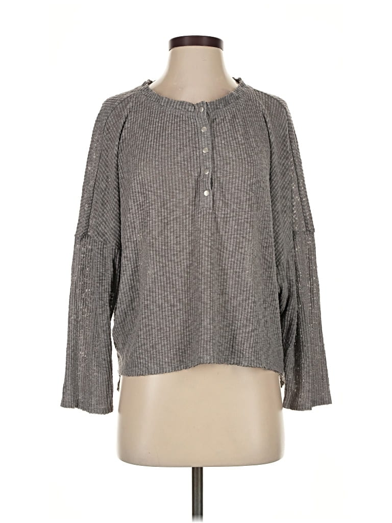 Pre-owned Urban Outfitters Long Sleeve Henley Shirt In Gray
