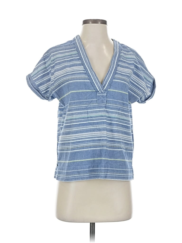Pre-owned Marine Layer Short Sleeve Blouse In Blue