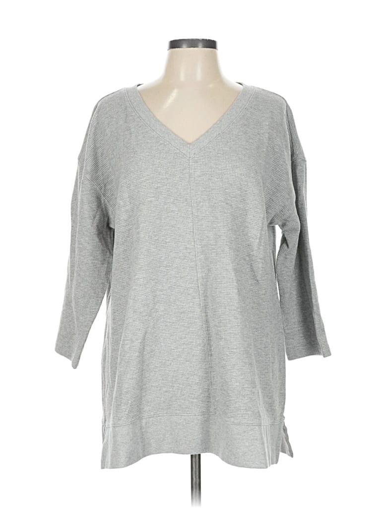 Pre-owned Lands' End 3/4 Sleeve T-shirt In Gray