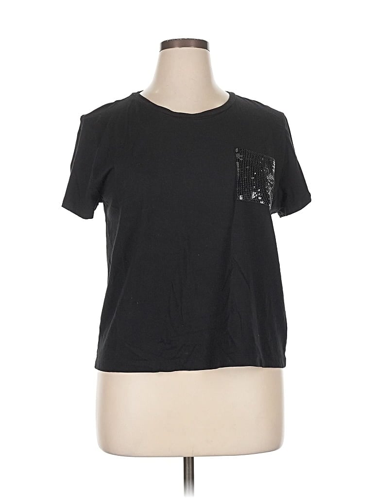 Pre-owned Dkny Short Sleeve Top Black Crew Neck Tops