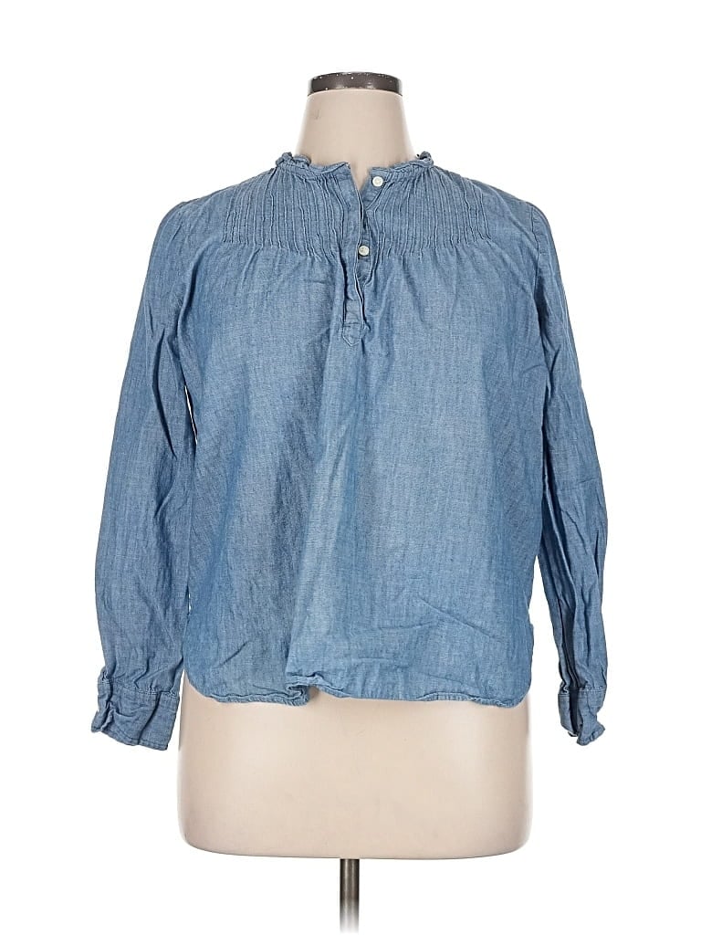 Pre-owned J.crew Mercantile Long Sleeve Blouse In Blue
