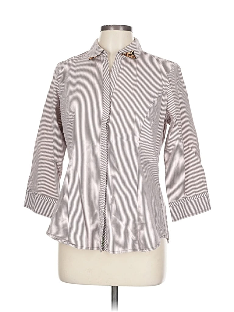Pre-owned Sharagano 3/4 Sleeve Button Down Shirt In Gray