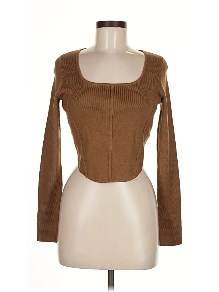 Pre-owned House Of Harlow 1960 Long Sleeve Top Brown Square Neckline Tops