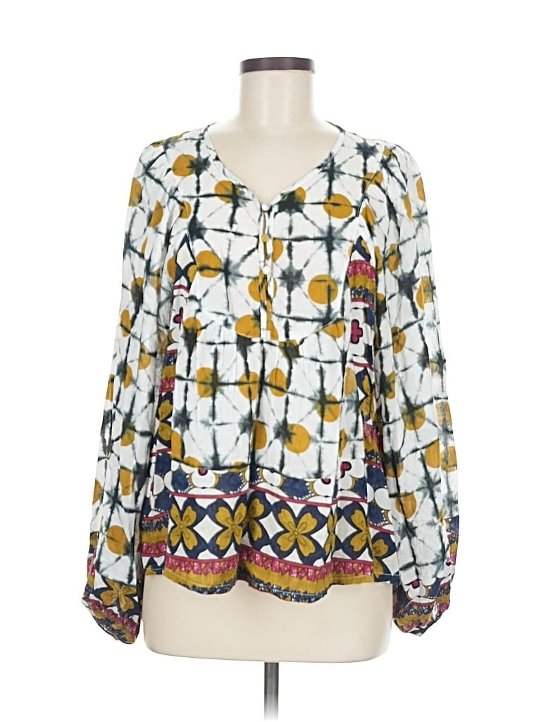 Pre-owned Solitaire Long Sleeve Blouse In White