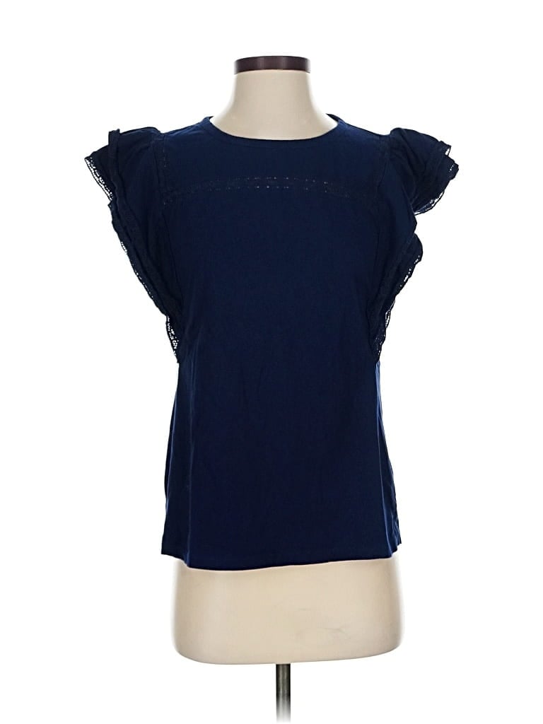 Pre-owned Crown & Ivy Short Sleeve Top Blue Ruffles Neckline Tops