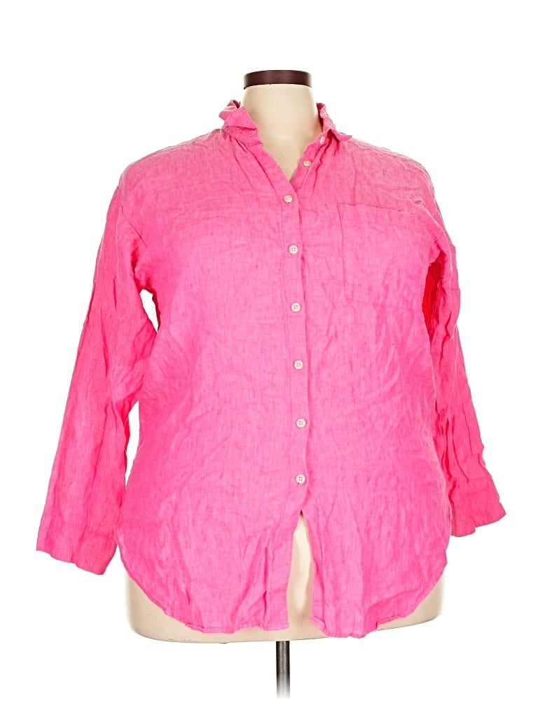 Pre-owned Lands' End 3/4 Sleeve Button Down Shirt In Pink