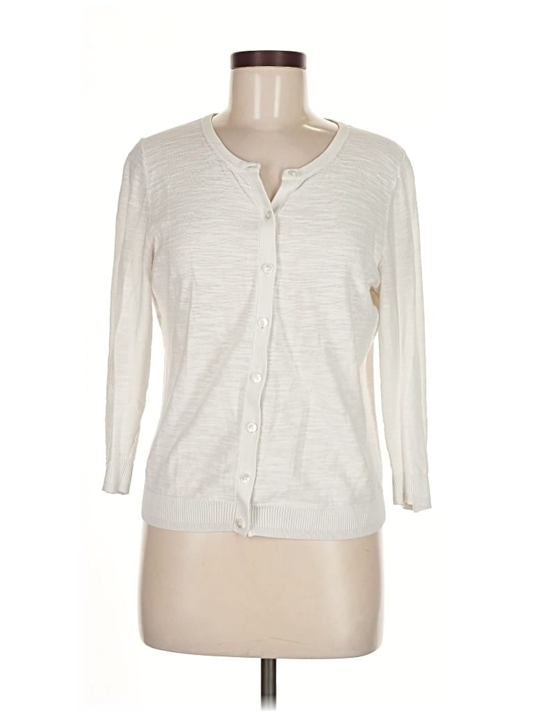 Pre-owned Ann Taylor Loft Cardigan Sweater In White