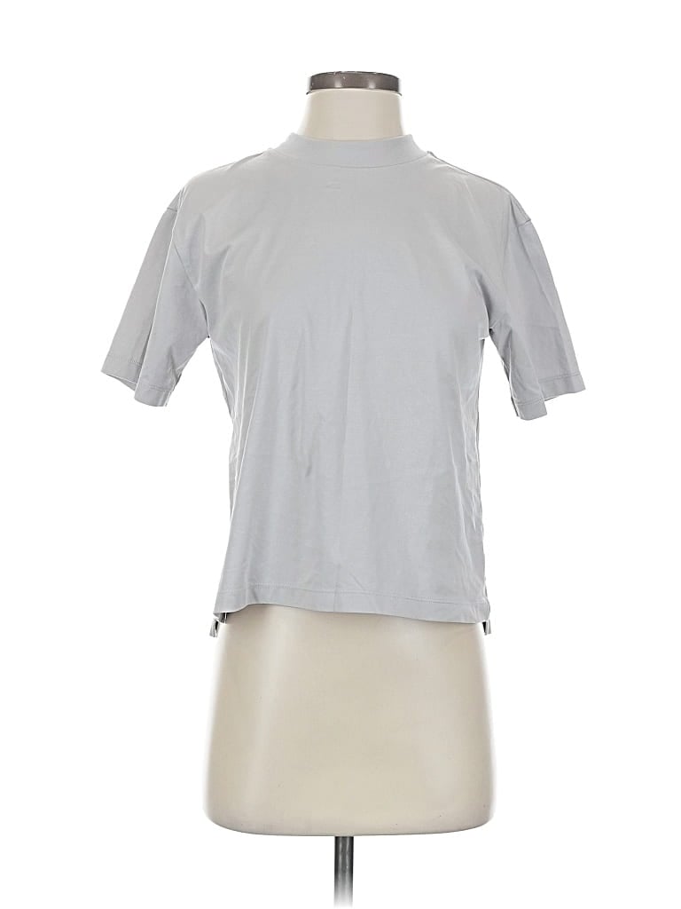 Pre-owned Uniqlo Short Sleeve Top Gray Mock Neckline Tops