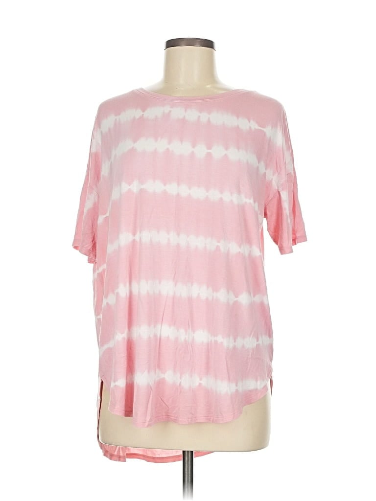 Pre-owned Time And Tru Short Sleeve Top Pink Tie-dye Pattern Boatneck Tops