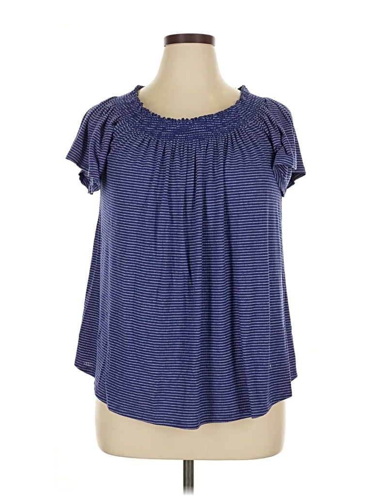 Pre-owned Sonoma Goods For Life Short Sleeve Top Blue Keyhole Neckline Tops
