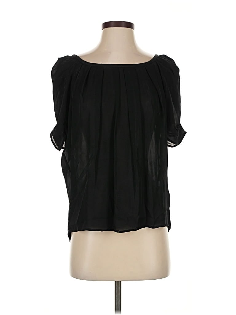 Pre-owned Joie Short Sleeve Silk Top Black Off The Shoulder Neckline Tops