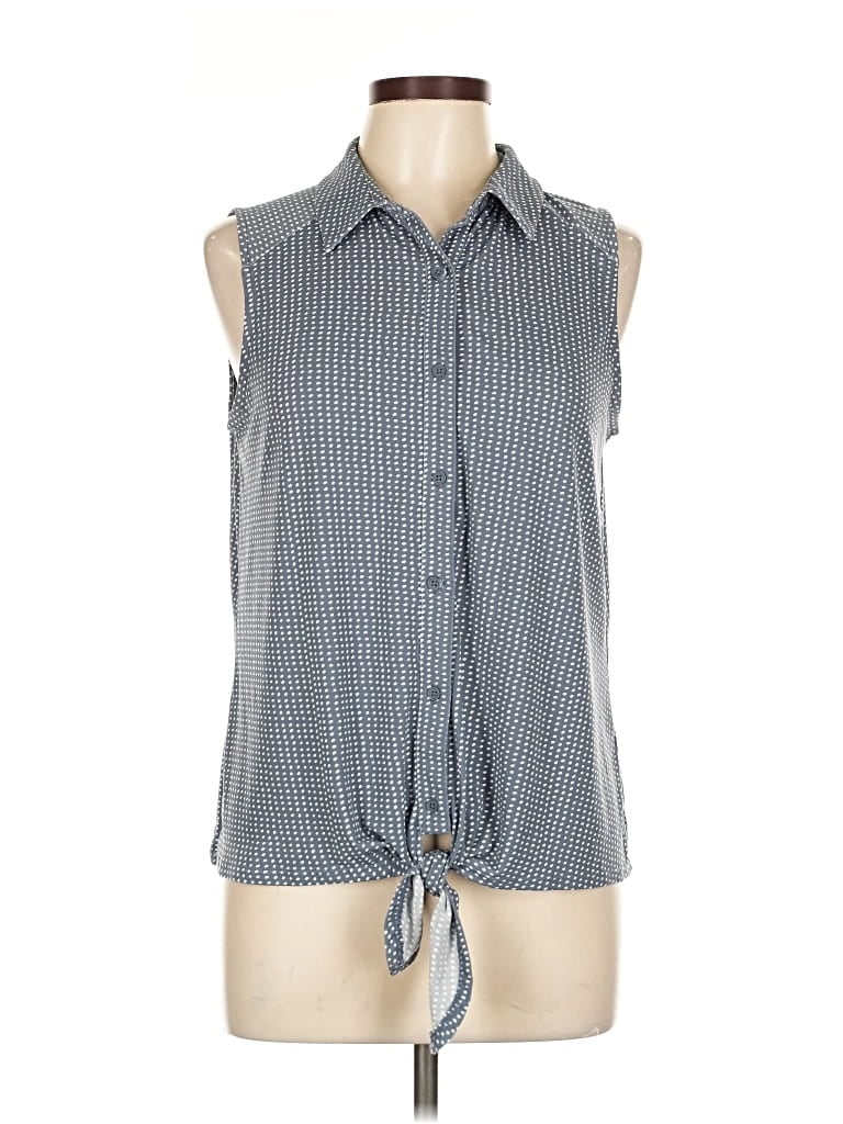 Pre-owned Adrianna Papell Sleeveless Button Down Shirt In Blue