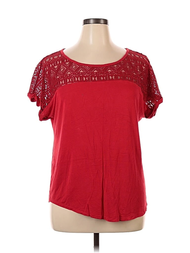Pre-owned Lane Bryant Short Sleeve Top Red Sweetheart Neckline Tops