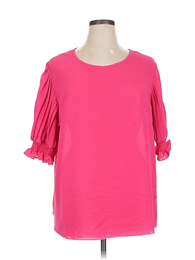Pre-owned Shein Curve 3/4 Sleeve Top Pink Cold Shoulder Neckline Tops