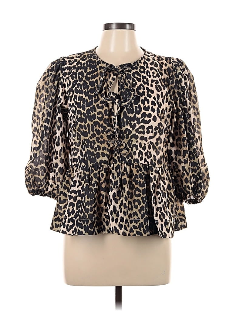 Pre-owned Unbranded 3/4 Sleeve Blouse In Brown