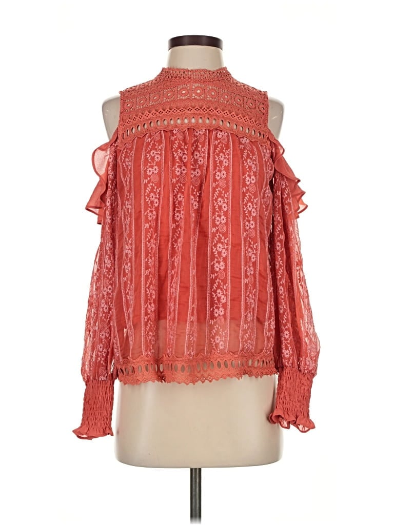 Pre-owned Champagne & Strawberry Long Sleeve Blouse In Red