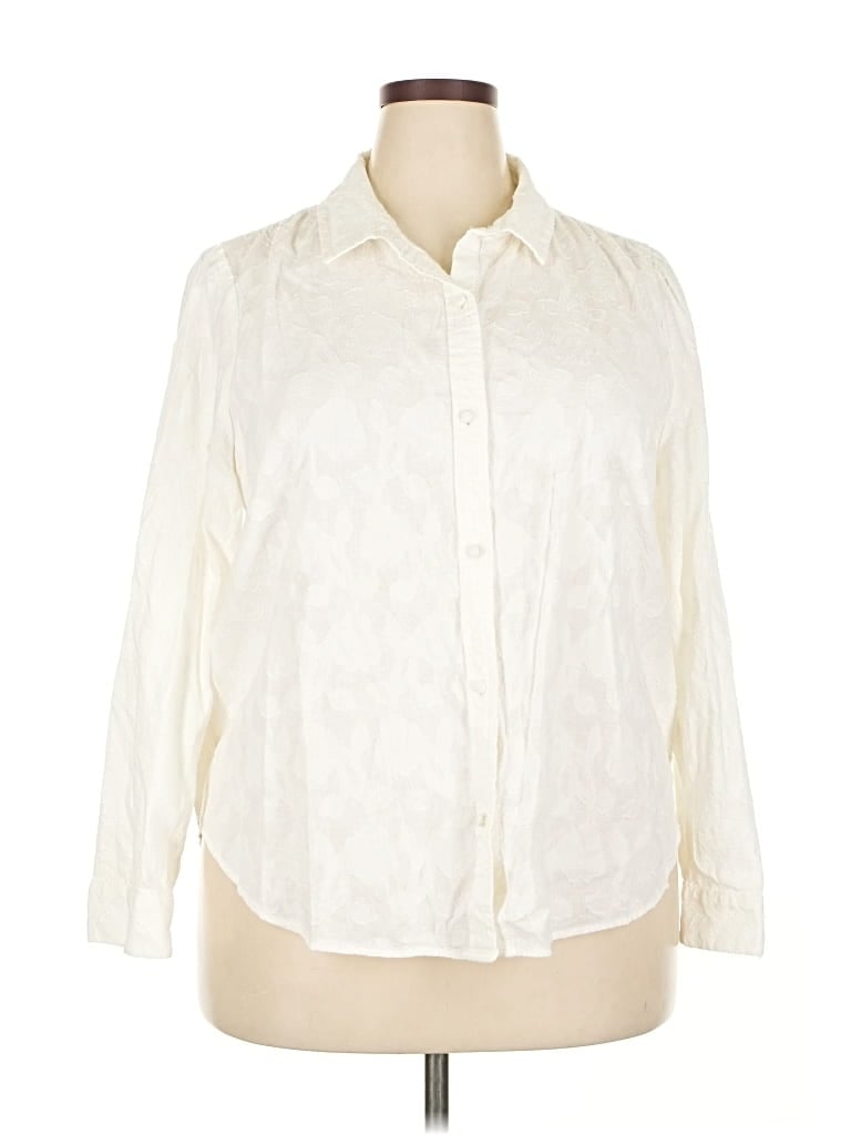Pre-owned Lc Lauren Conrad 3/4 Sleeve Button Down Shirt In White