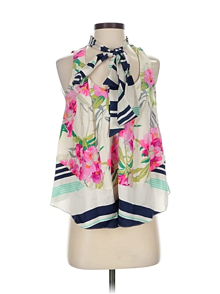 Pre-owned Elizabeth And James Sleeveless Silk Top Ivory Halter Neckline Tops In White