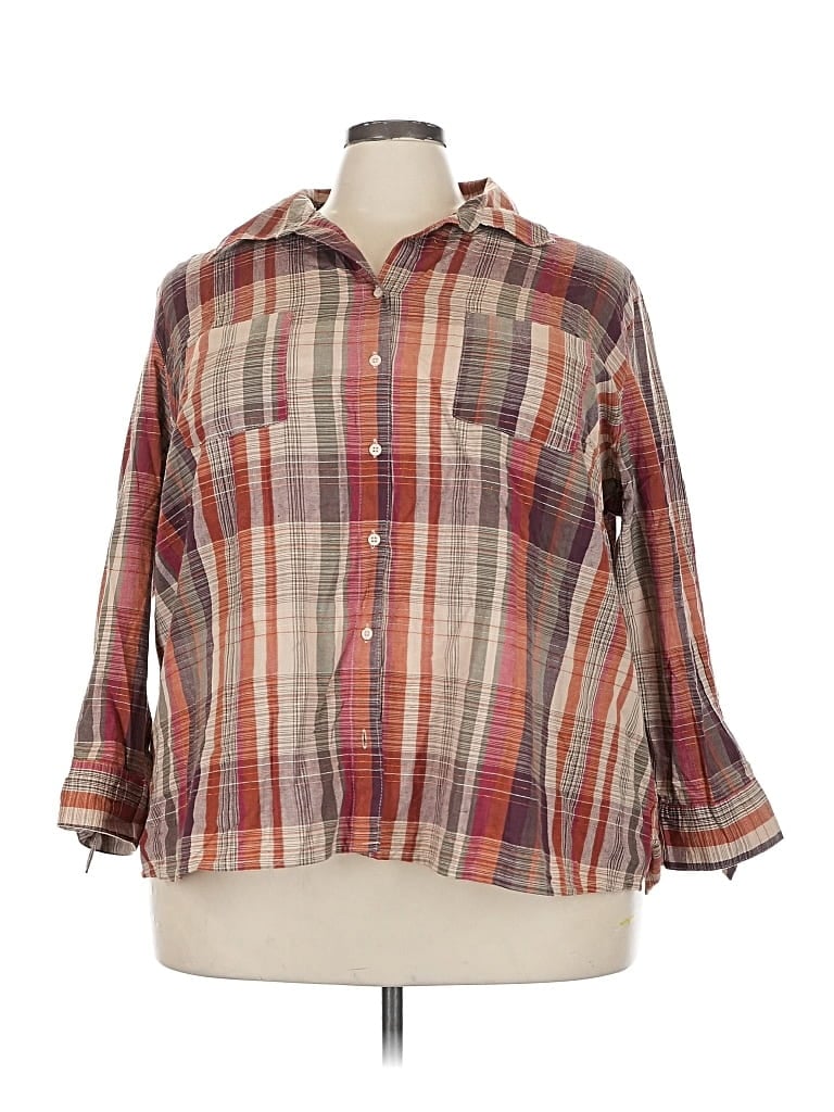 Pre-owned Assorted Brands 3/4 Sleeve Button Down Shirt In Brown