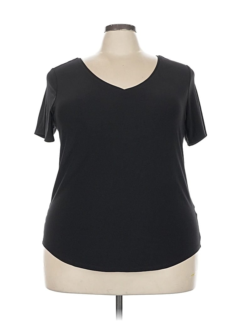 Pre-owned Roz & Ali Short Sleeve Top Black V Neck Tops