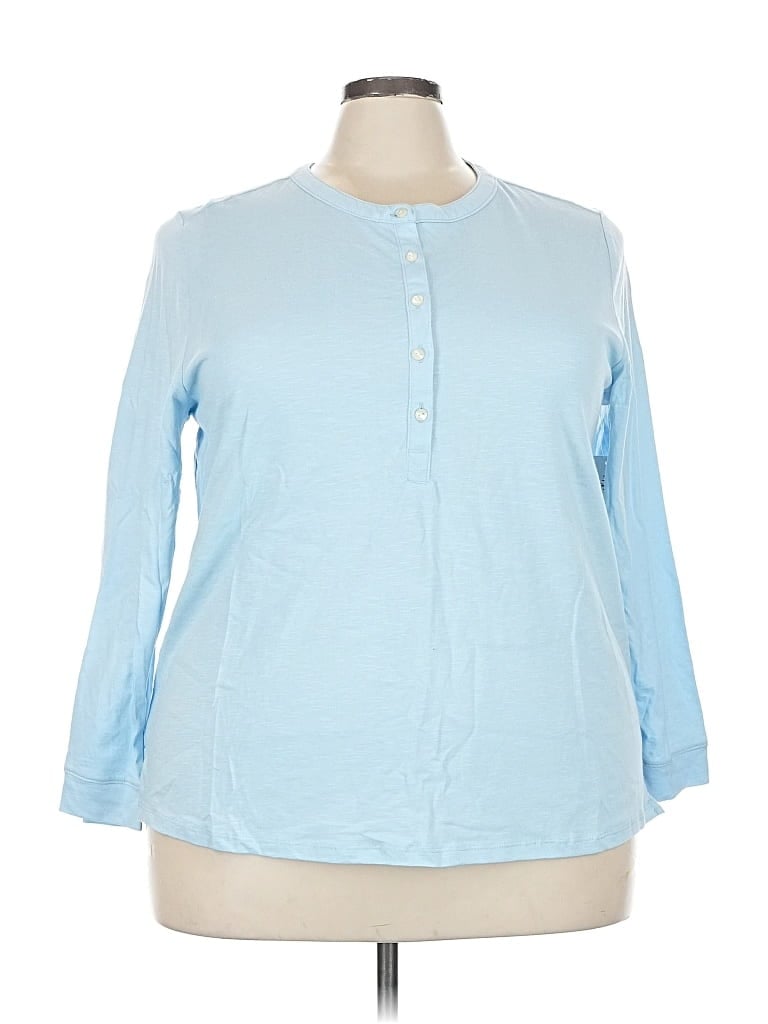 Pre-owned Style & Co 3/4 Sleeve Button Down Shirt In Blue