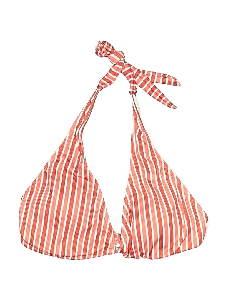 Pre-owned Unbranded Swimsuit Top Orange Stripes Pattern Swimwear