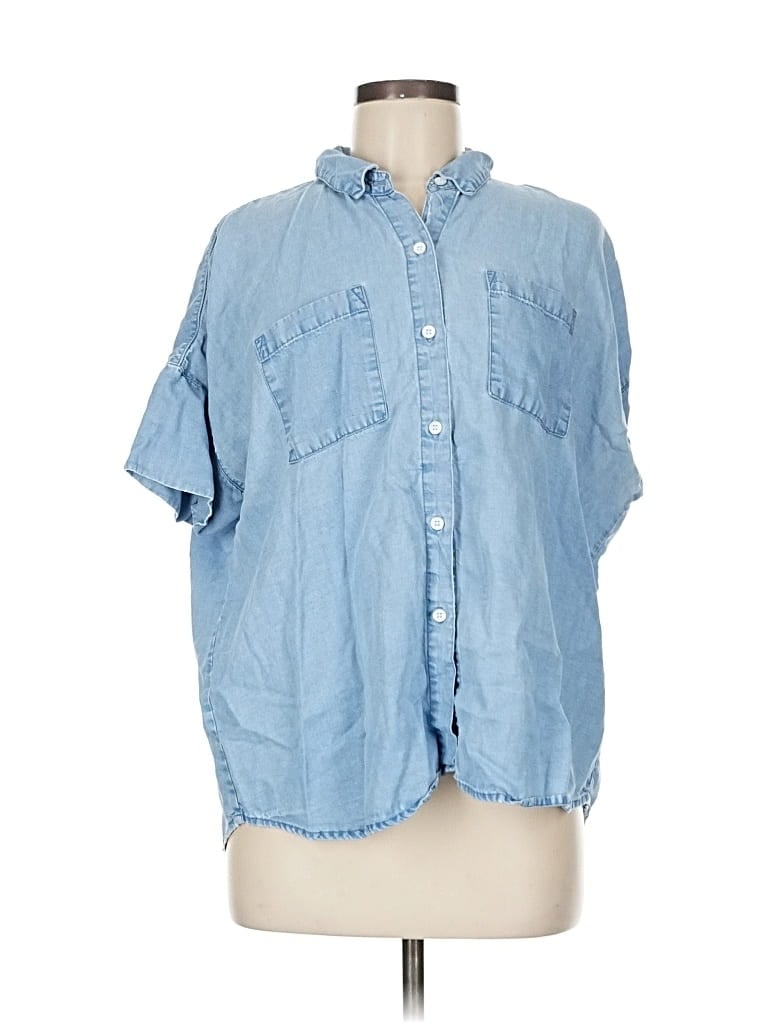 Pre-owned Splendid Short Sleeve Button Down Shirt In Blue